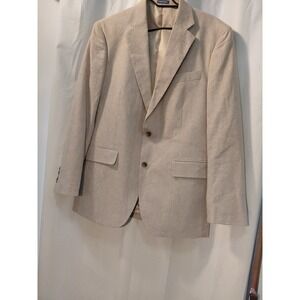 Stafford Mens Linen Blend Oatmeal Beige Blazer 40 Reg Sport Coat Jacket Business